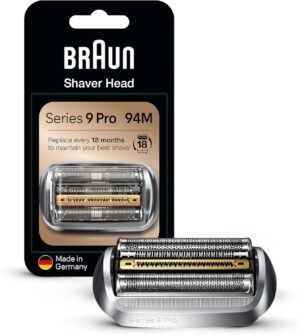 Braun Shaver Head Replacement Part 94M Silver, Compatible with Series 9 Pro and Series 9 Electric Razors for Men