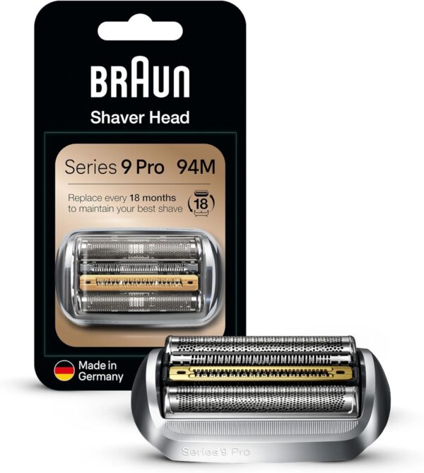 Braun Shaver Head Replacement Part 94M Silver, Compatible with Series 9 Pro and Series 9 Electric Razors for Men