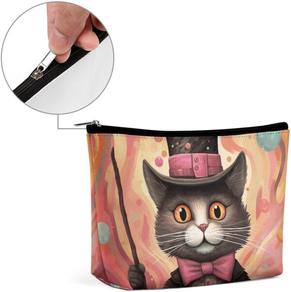 Makeup Bag for Women Cosmetic Bags Cat Holding A Cane Travel Toiletry Bag Cute Zipper Make Up Bags Large Capacity Makeup Case Organizer Portable Makeup Pouch for Travelling Gift