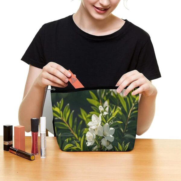 White Natural Greenery Twig Makeup Bag for Women Portable Travel Toiletry Pouch, PU Leather Cosmetic Bag with Zipper