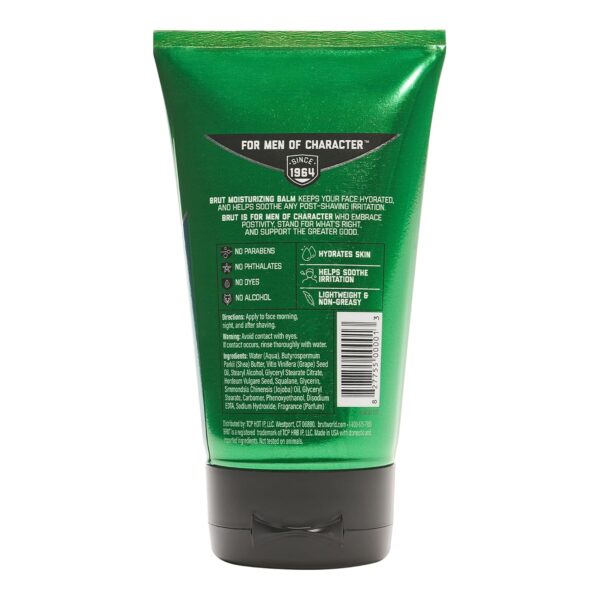BRUT Moisturizing Balm - Soothing Men’s Face Moisturizer with Signature Scent - Lightweight and Grease-Free Aftershave Lotion - 3.5 oz
