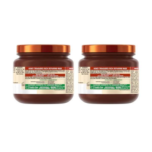 Garnier Whole Blends Honey Treasures Repairing Mask, for Dry, Damaged Hair, 11.5 Fl Oz, 2 Count (Packaging May Vary)