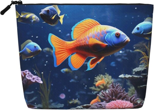 Linen Makeup Bag For Women, Waterproof Travel Cosmetic Organizer Lightweight Zipper Travel Toiletry Bag Organizer Fishs Makeup Brushes Storage Bag