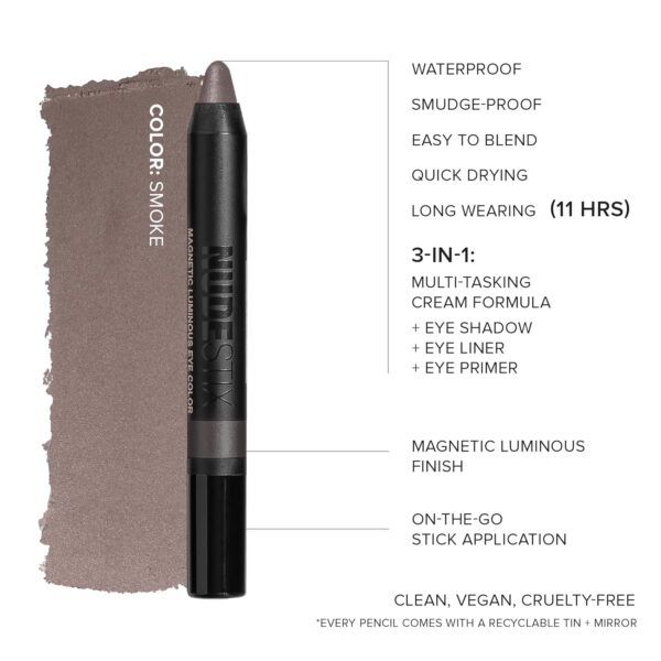 Nudestix Magnetic Luminous Eye Color Pencil, Eyeshadow + Eyeliner + Eyelid Primer + Highlighter Stick, Satin Finish Cream Makeup, Long Lasting, Waterproof