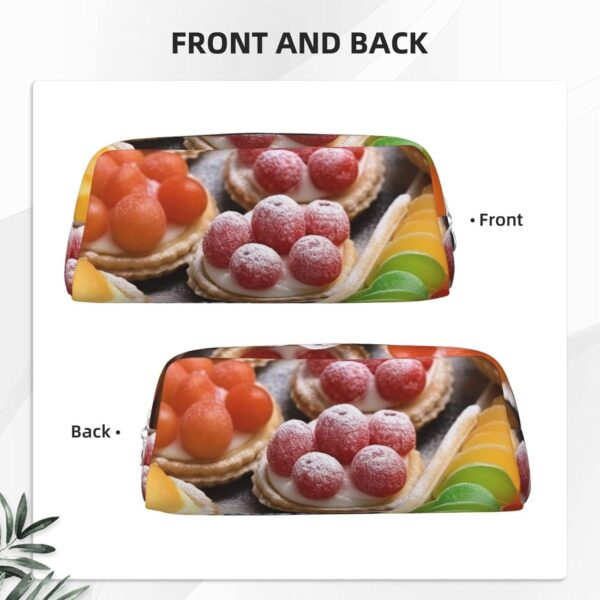 Fresh Sweet Tarts Leather Pencil Case Large Capacity Pen Pouch,Zipper Makeup Bag For Women Men Travel Toiletry Bags Waterproof Cosmetic Bag Wide-Open Coin Pouch Purse