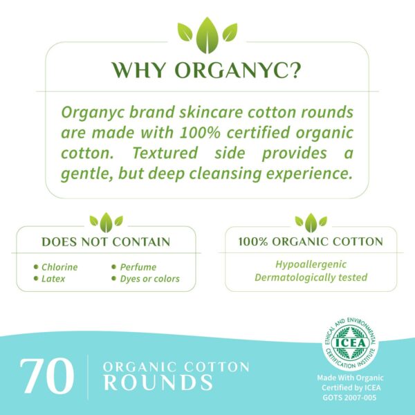 Organyc 100% Certified Organic Cotton Makeup Pads – Natural Unbleached Makeup Remover Rounds (70 Count) (Pack of 2)
