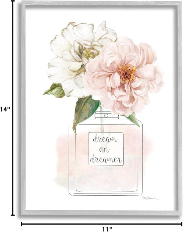 Stupell Industries Dream on Dreamer Phrase Pink Florals Perfume Bottle, Designed by Carol Robinson Gray Framed Wall Art, 11 x 14