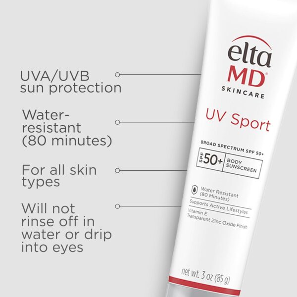 EltaMD UV Sport Sunscreen Lotion, SPF 50 Body Sunscreen, Water and Sweat Resistant, Oil-Free, Zinc Oxide Formula