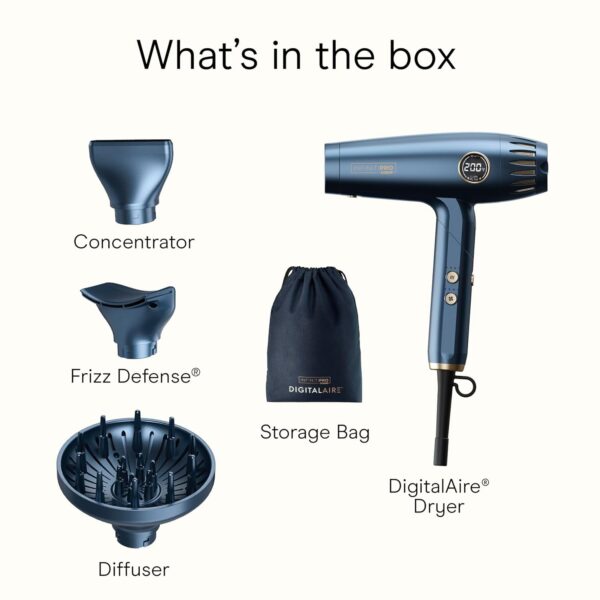 Infiniti PRO by CONAIR DigitalAIRE 2.0 Hair Dryer, 1875W Frizz-Reducing Ionic Hair Blow Dryer with Diffuser, Up to 5X More Speed and 90,000 RPMs for Advanced Drying Power, Blue