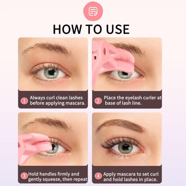 Eyelash Curlers - Plastic Eyelash Curler with Silicone Refill Pads Premium Cute Small Eye Lash Curler for No Pinching or Pulling Lash Curler for Women Girls Eyelash Makeup, Pink