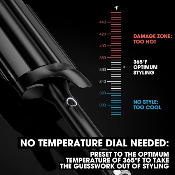 GHD Wave Triple Barrel Hair Waver, Black, Professional Ceramic Styling Tool for Beach Waves, 1.3 Inch Barrels, 365°F Temperature Control
