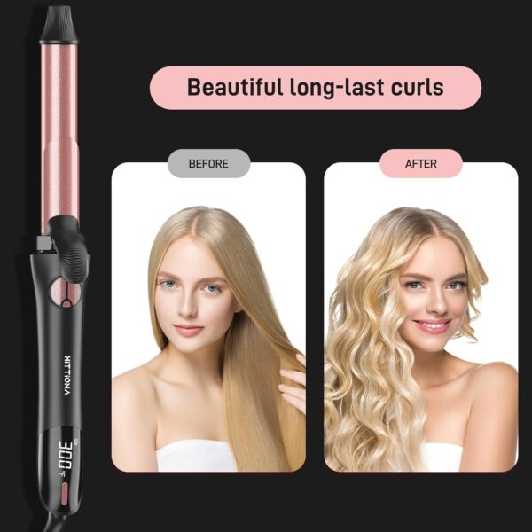 Rotating Curling Iron - 3 in1 Automatic Curling Iron with Interchangeable CurlingWand, 3/4, 1 1/4, 1 Inch CurlingIron for Lasting Beach Waves, Adjustable Temp, Instant Heat, Dual Voltage (Black)