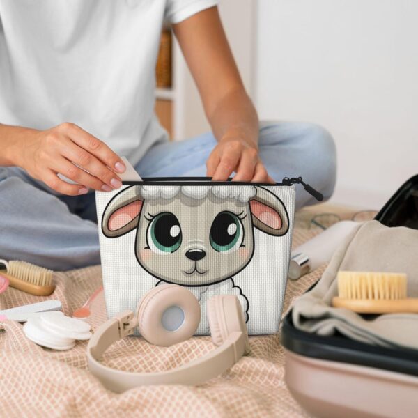 Linen Makeup Bag For Women, Waterproof Travel Cosmetic Organizer Lightweight Zipper Travel Toiletry Bag Organizer Lamb Makeup Brushes Storage Bag