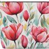 Linen Makeup Bag For Women, Waterproof Travel Cosmetic Organizer Lightweight Zipper Travel Toiletry Bag Organizer Watercolor Tulip Makeup Brushes Storage Bag