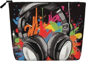 Linen Makeup Bag For Women, Waterproof Travel Cosmetic Organizer Lightweight Zipper Travel Toiletry Bag Organizer Music Style Makeup Brushes Storage Bag