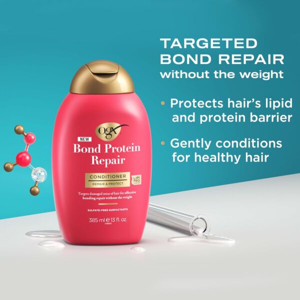 OGX Repair & Protect Bond Protein Repair Shampoo, Lightweight Hair Wash Cleanses & Targets Damaged Hair for Effective Bond Repair, Formulated without Parabens, 13 fl. oz