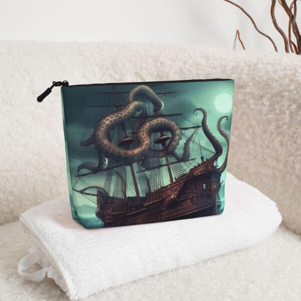 Linen Makeup Bag For Women, Waterproof Travel Cosmetic Organizer Lightweight Zipper Travel Toiletry Bag Organizer Octopus Ship Makeup Brushes Storage Bag