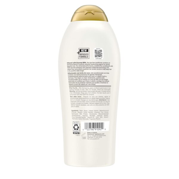 OGX Nourishing + Coconut Milk Conditioner, Hydrating & Restoring Conditioner Moisturizes for Soft Hair After the First Use, Paraben-Free, Sulfate-Free Surfactants, 25.4 fl. oz