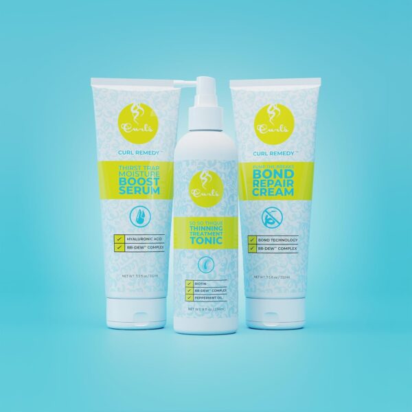 Curls So So Thique Thinning Hair Treatment Tonic - 8 fl oz, Promotes Fuller-Looking, Stronger Hair, Strengthens & Hydrates Scalp with Biotin, Caffeine & Peppermint Oil, Easy Absorption