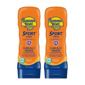 Banana Boat Sport Ultra SPF 15 Sunscreen Lotion Twin Pack | Banana Boat Sunscreen SPF 15 Lotion, Sunblock, Oxybenzone-Free, Water Resistant, 8oz each