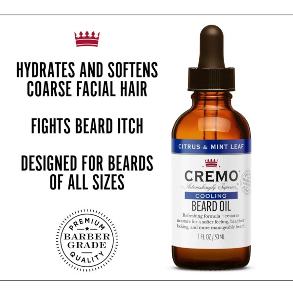 Cremo Beard Oil, Cooling Citrus & Mint Leaf, 1 fl oz - Restore Natural Moisture and Soften Your Beard To Help Relieve Beard Itch