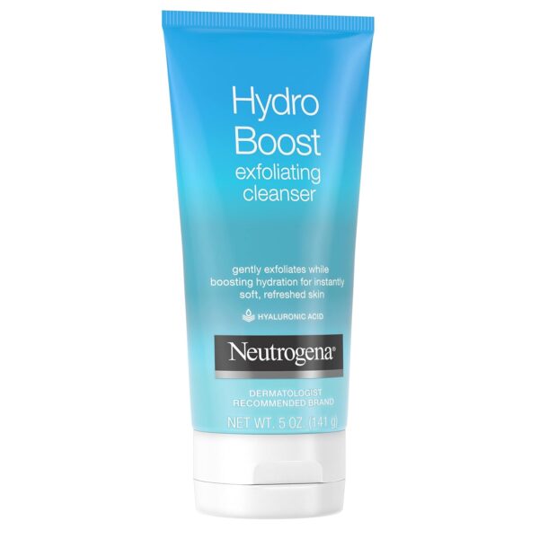 Neutrogena Hydro Boost Gentle Exfoliating Daily Facial Cleanser with Hyaluronic Acid, Clinically Proven to Increase Skin's Hydration Level, Non-Comedogenic Oil-, Soap- & Paraben-Free, 5 Oz, 3 Pack