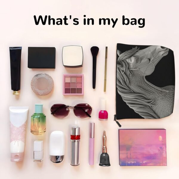 Linen Makeup Bag For Women, Waterproof Travel Cosmetic Organizer Lightweight Zipper Travel Toiletry Bag Organizer 3d View Horse Makeup Brushes Storage Bag