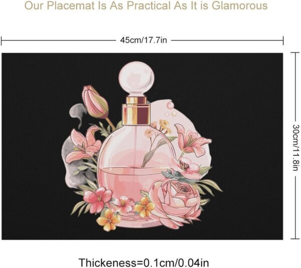 Floral Perfume Bottle Illustration Placemats Washable PVC Table Mats Kitchen Table Placemat for Indoor Outdoor