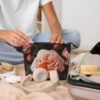 Linen Makeup Bag For Women, Waterproof Travel Cosmetic Organizer Lightweight Zipper Travel Toiletry Bag Organizer Rose Flower Makeup Brushes Storage Bag