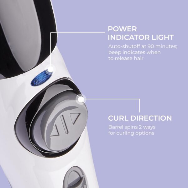 KISS Instawave Deluxe Automatic Rotating Curling Iron, Ceramic Ionic Technology, Tangle Prevention, 2-Way Rotation, Dual Heat Settings up to 420°F, 1” Curling Wand, 2-Year Warranty - Black & White