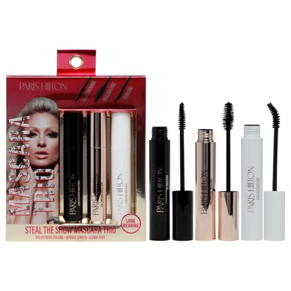 71xPZLTKgL._SL1500_.jpg Paris Hilton Steal The Show Mascara Trio - Black Waterproof Mascara - Defining, Lengthening, Volumizing, Curling Lifted Eyelashes - Long Lasting Smudge Proof Clump Free Makeup - Gifts for Women - 3 pc