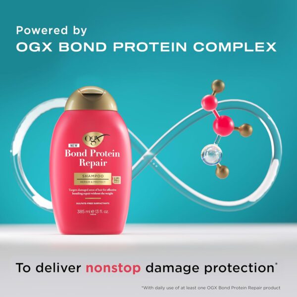 OGX Repair & Protect Bond Protein Repair Shampoo, Lightweight Hair Wash Cleanses & Targets Damaged Hair for Effective Bond Repair, Formulated without Parabens, 13 fl. oz