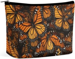 Heaps of Orange Monarch Butterflies Makeup Bag for Women Portable Travel Toiletry Pouch, PU Leather Cosmetic Bag with Zipper
