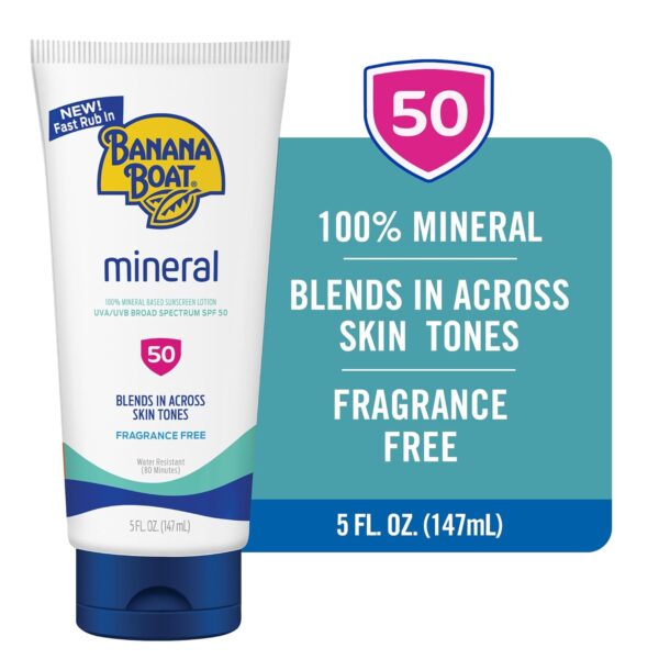 Banana Boat Mineral Sunscreen SPF 50 Lotion, 5oz | Zinc Oxide Sunscreen Lotion, Beach Essentials, SPF 50 Sunblock, 5oz