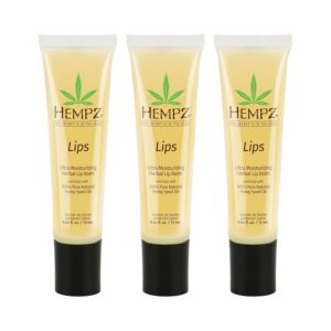 Hempz Original Lip Balm, 3-Pack, travel essential for dry cracked lips, ultra hydrating gloss, .44 oz
