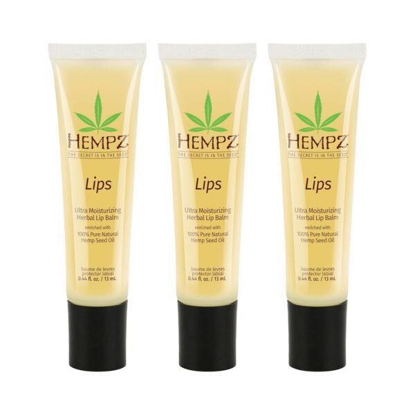Hempz Original Lip Balm, 3-Pack, travel essential for dry cracked lips, ultra hydrating gloss, .44 oz