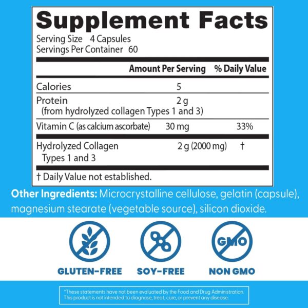 Doctor's Best Collagen Types 1 & 3 with Vitamin C, Non-GMO, Gluten Free, Soy Free, Supports Hair, Skin, Nails, Tendons & Bones, 500 mg, 240 Caps (DRB-00263)