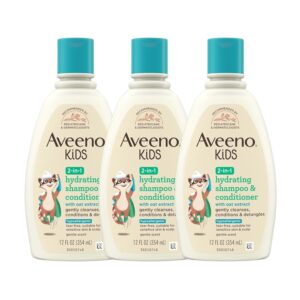 Aveeno Kids 2-in-1 Shampoo and Conditioner, Hydrating Shampoo and Conditioner for Soft, Smooth and Easily Manageable Hair, Oat Extract Formula, Gentle Scent, Hypoallergenic, 12 fl. oz, 3 Pack