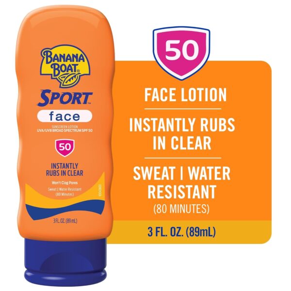 Banana Boat Sport Sunscreen for Face SPF 50, 3oz | Travel Size Sunscreen SPF 50, Travel Sunblock Lotion, Sun Screen Protector for Face and Body, Suntan Lotion, Bloqueador Solar, Sun Care, 3 fl oz
