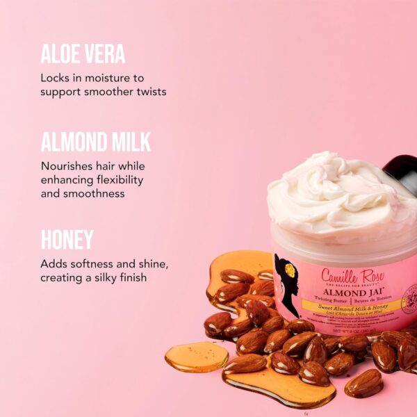 Camille Rose Almond Jai Twisting Hair Styling Butter, with Aloe and Honey, to Soften Smooth and Moisturize, for All Hair Types, 8 oz