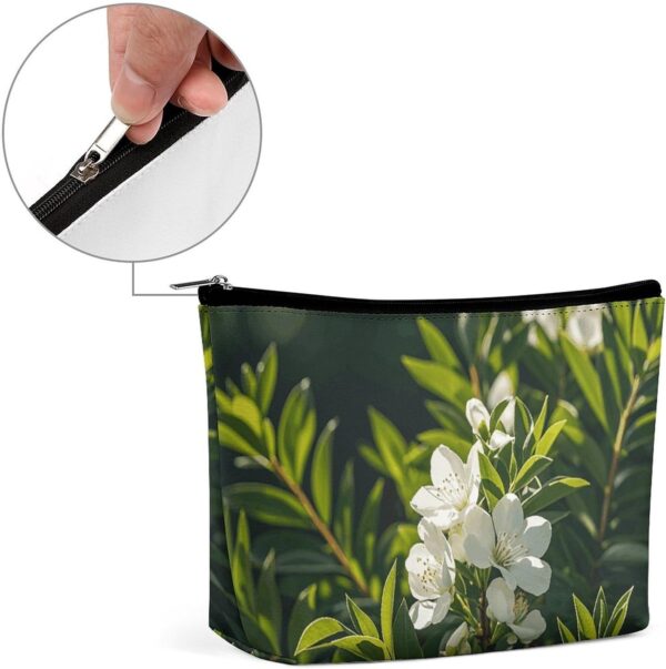 White Natural Greenery Twig Makeup Bag for Women Portable Travel Toiletry Pouch, PU Leather Cosmetic Bag with Zipper