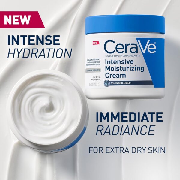 CeraVe Intensive Moisturizing Cream, Body Moisturizer With Shea Butter, 72H Hydration + Skin Barrier Repair, Fragrance-Free Body Lotion For Extremely Dry Skin, 19oz