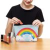 Small Rainbow Makeup Bag for Women Portable Travel Toiletry Pouch, PU Leather Cosmetic Bag with Zipper