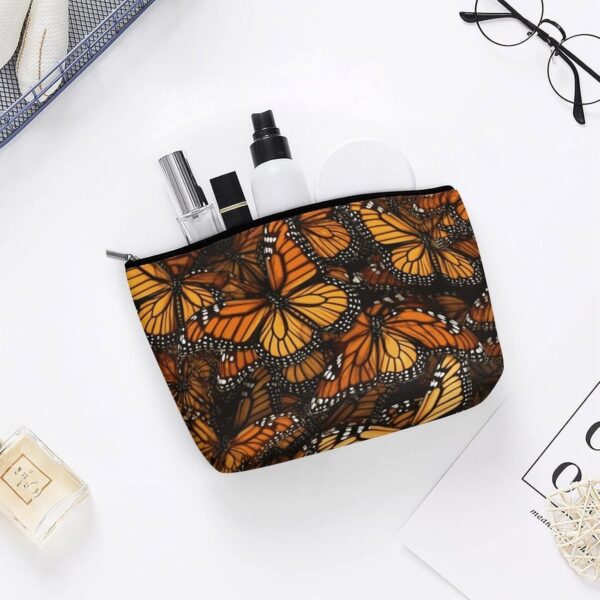 Heaps of Orange Monarch Butterflies Makeup Bag for Women Portable Travel Toiletry Pouch, PU Leather Cosmetic Bag with Zipper