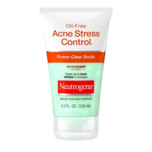 Neutrogena Oil-Free Acne Stress Control Power-Clear Scrub, 2% Salicylic Acid for Acne-Prone Skin, Exfoliating Daily Facial Scrub, 4.2 fl. oz
