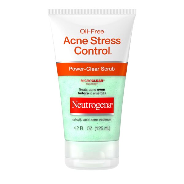 Neutrogena Oil-Free Acne Stress Control Power-Clear Scrub, 2% Salicylic Acid for Acne-Prone Skin, Exfoliating Daily Facial Scrub, 4.2 fl. oz