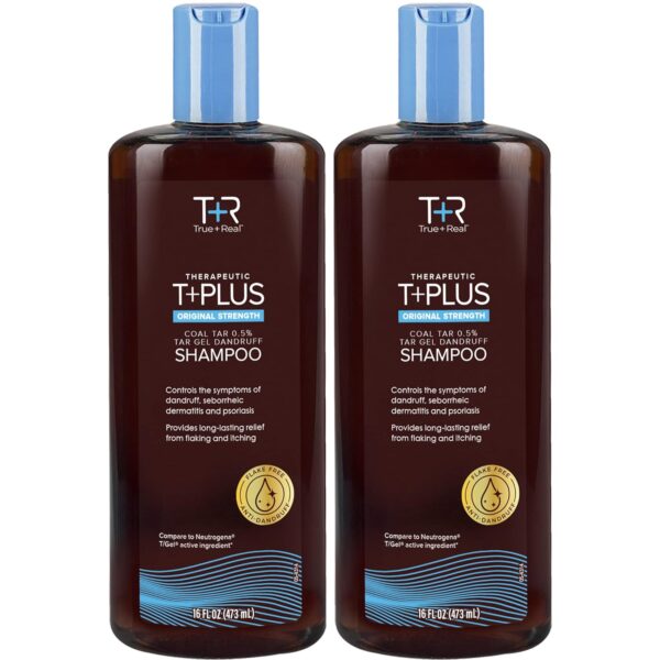 True+Real Coal Tar Therapeutic Plus Tar Gel Anti-Dandruff Shampoo Original Strength 0.5% Coal Tar, 16 Fl Oz, Pack of 2