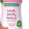 Nature's Bounty Optimal Solutions Hair, Skin and Nails Pectin Gummies, 2500 mcg Biotin Per Serving, No Stick Gummy, Vegetarian Formula, Strawberry Flavor, 200 count, 100 Total Servings