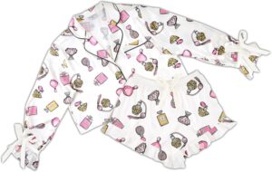 Matching Pajama Sleep Set For Women Cropped Long Sleeve and Shorts 2-Piece Loungewear Polyester Satin Perfume Bottles Medium