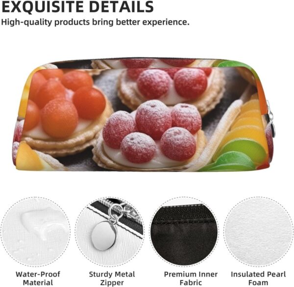 Fresh Sweet Tarts Leather Pencil Case Large Capacity Pen Pouch,Zipper Makeup Bag For Women Men Travel Toiletry Bags Waterproof Cosmetic Bag Wide-Open Coin Pouch Purse